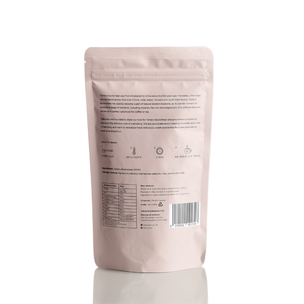 Tabucha Original caffeine-free tartary buckwheat tea in granules.