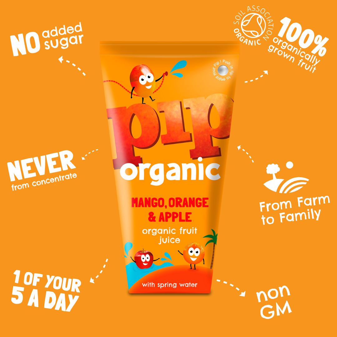 Pip Organic Mango, Orange & Apple Fruit Juice with Spring Water 4x 180ml